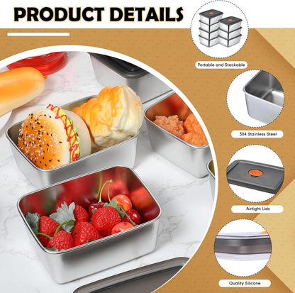 Layhit 10 Set Stainless Steel Food Containers with Lids Metal Marinating Snack Containers Box for Lunch, Leftovers, Dishwasher & Freezer Safe (18 oz)