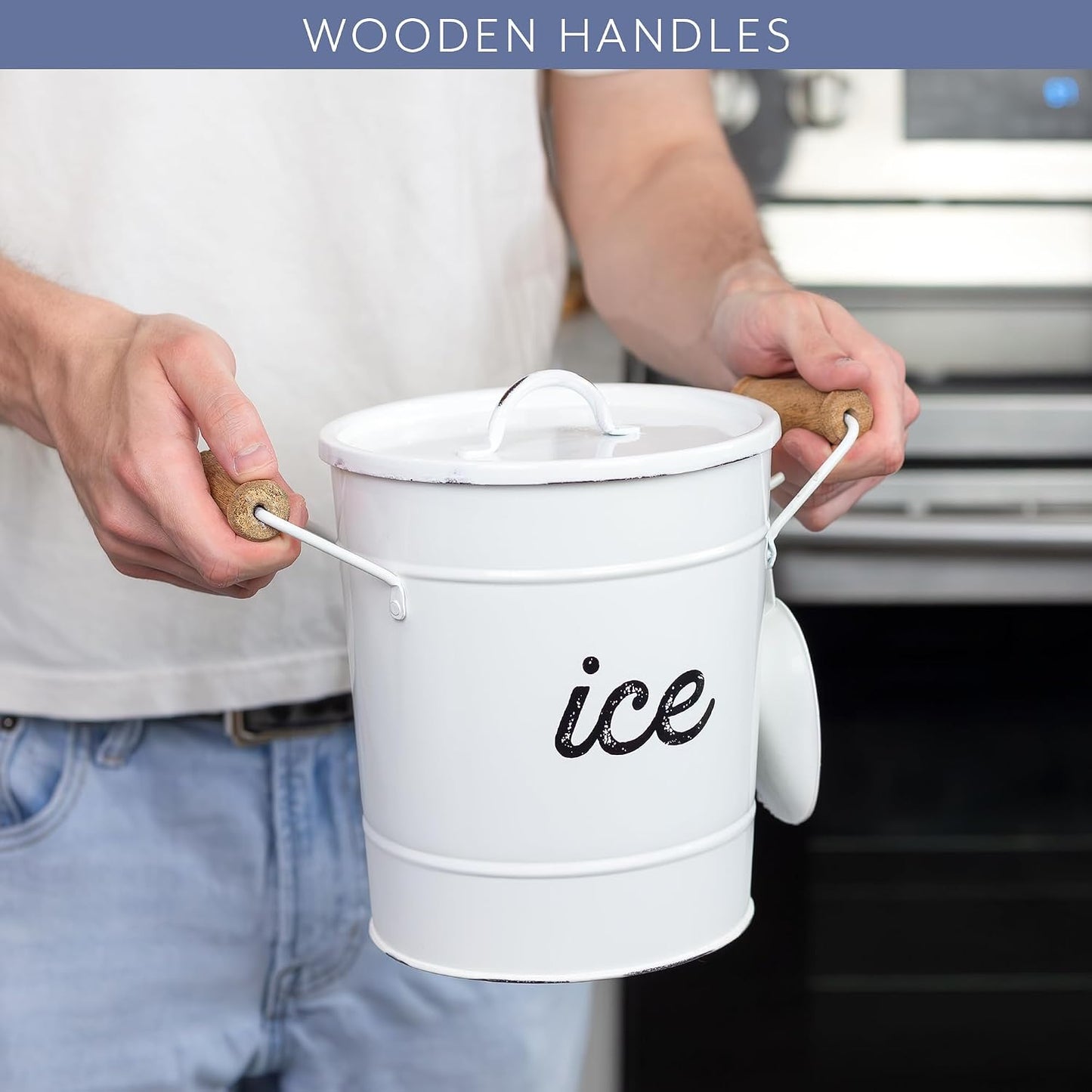 AuldHome Design Farmhouse Enamelware Ice Bucket (Black); Retro Style Insulated Metal Ice Server