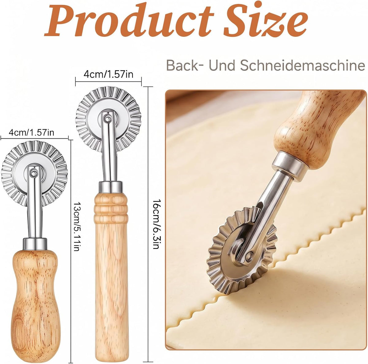 2 Pcs Fluted Pastry Wheel Cutter, Fluted Pastry Wheel