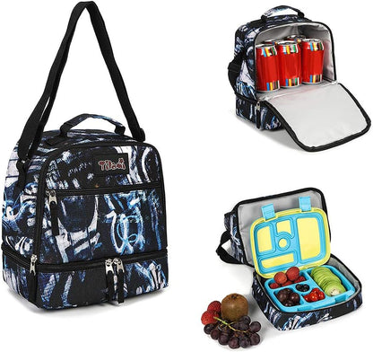 Tilami Lunch Bags Insulated Adjustable Strap Zipper, Two Compartments Cooler Bags, Bento Bags for Kids Toddlers (Blue)