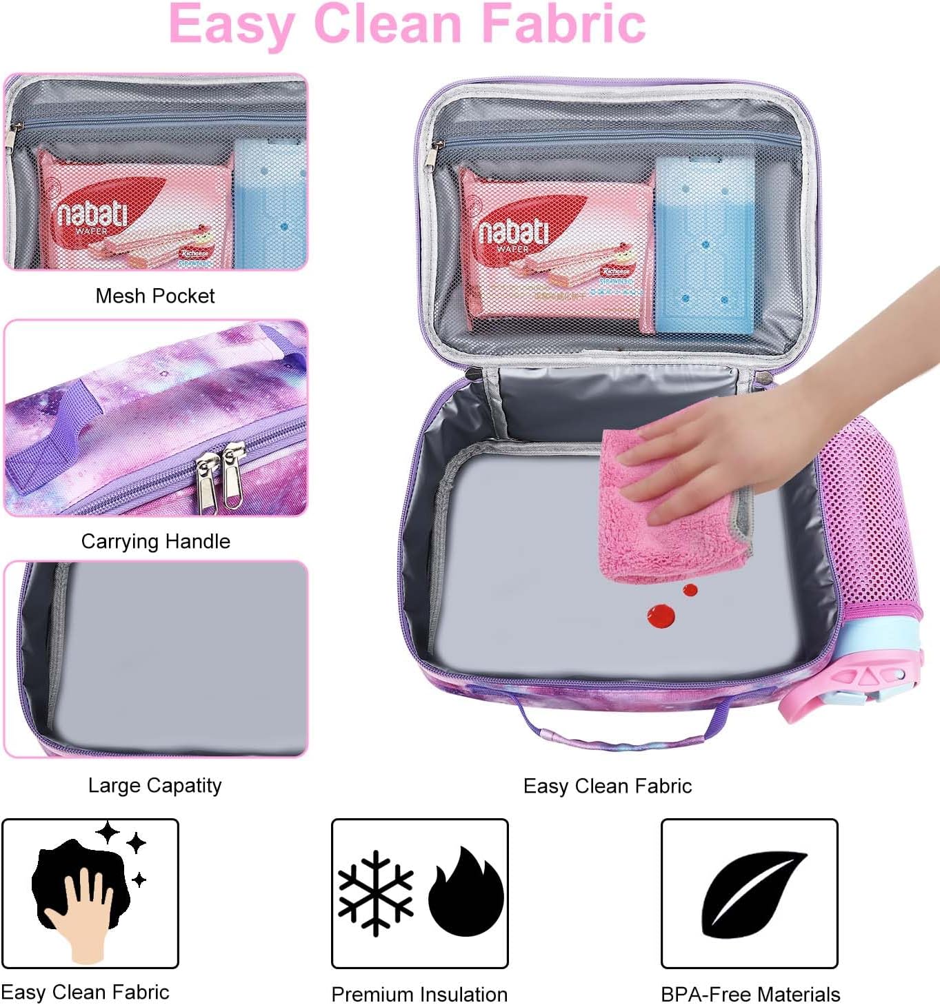 RHCPFOVR Kids Lunch Bag - Insulated Lunch Box for Boys Girls,Washable Lunch Bag and Reusable Toddler Leak-proof Lunchbox for School and Daycare - Colors A