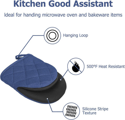 Goldmeet Mini Oven Mitts 2-Pack, 7"x5.5", 500°F Silicone Grip, Gray