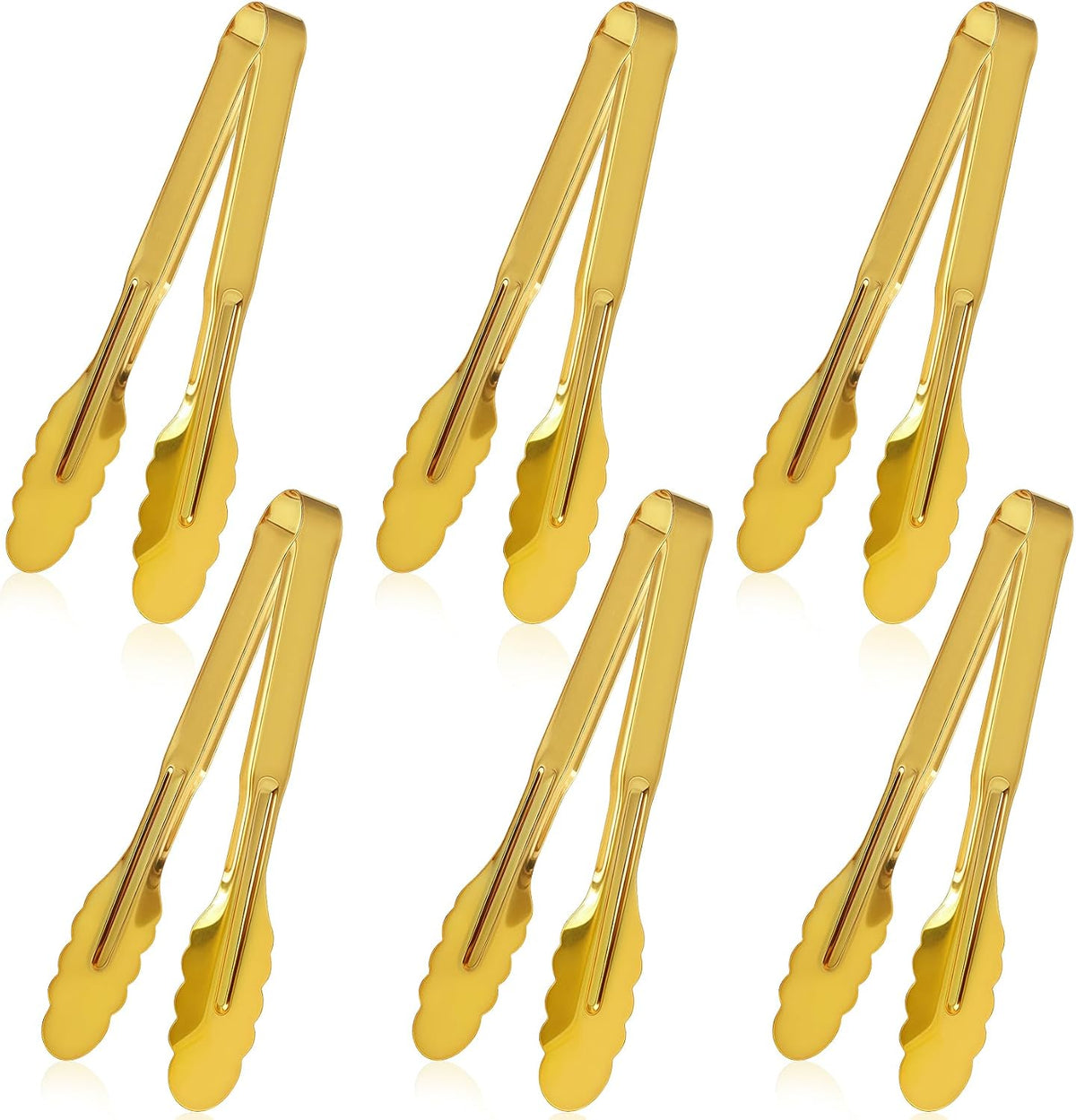 Stainless Steel Serving Tongs, 9 Inch Gold Salad Tongs Serving Utensils Buffet Tongs Gold Plated Heavy Duty Reusable Metal Kitchen Clips for Salad, Snack, Barbecue, Catering, Wedding, Party