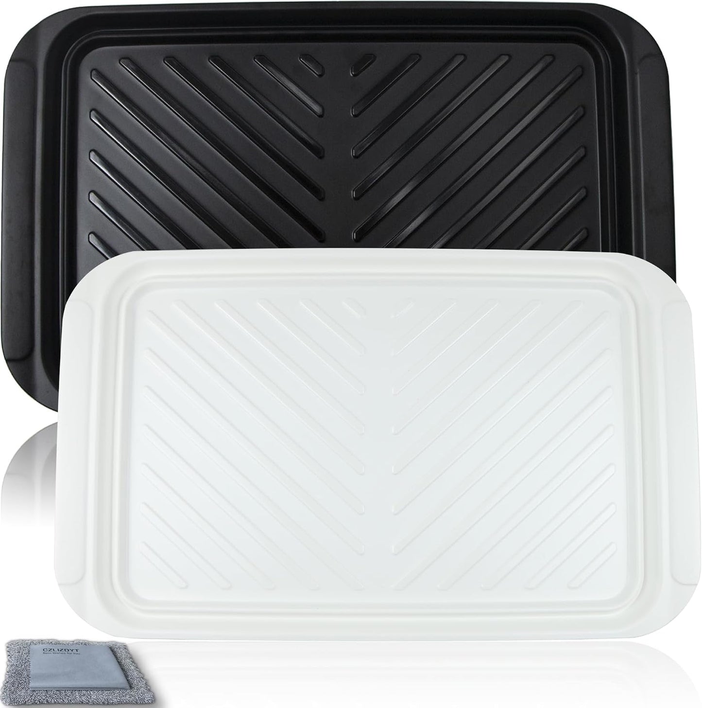 Czlizdyt Grilling Prep and Serve Trays, BBQ Tray for Raw and Cooked Food, Melamine Serving Platter for Food, Set of 2, Black and White, Napkin and Cleaning Clothes Included