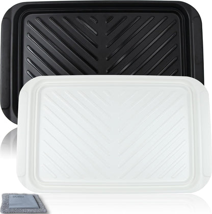 Czlizdyt Grilling Prep and Serve Trays, BBQ Tray for Raw and Cooked Food, Melamine Serving Platter for Food, Set of 2, Black and White, Napkin and Cleaning Clothes Included