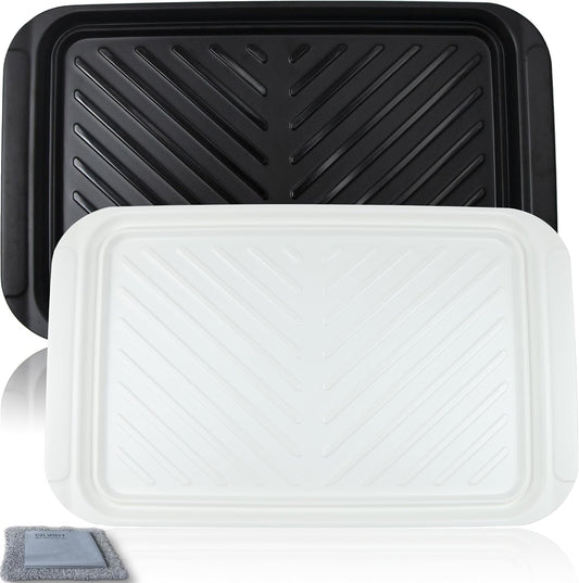 Czlizdyt Grilling Prep and Serve Trays, BBQ Tray for Raw and Cooked Food, Melamine Serving Platter for Food, Set of 2, Black and White, Napkin and Cleaning Clothes Included