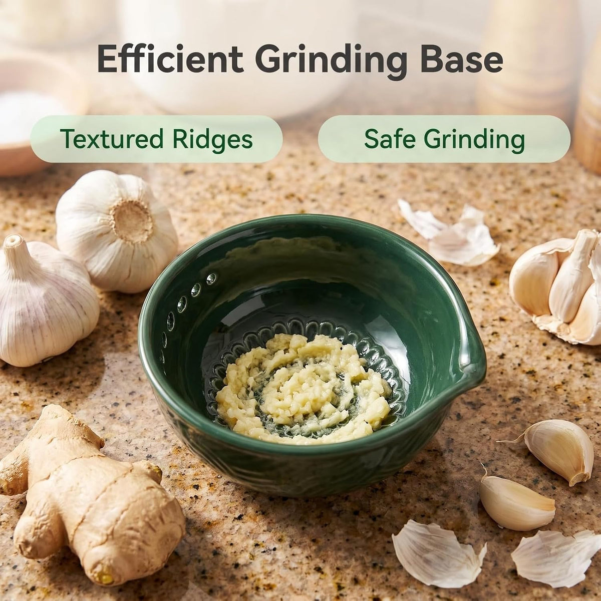 Ceramic Ginger Grater Bowl with Herb Stripper- Efficient Kitchen Tool