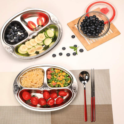 Set of 2 Stainless Steel Rectangular Divided Plates Tray 5 Sections Dinner Plates for Adults - Unbreakable Metal Plate for Campers, and Portion Control Reusable Plate
