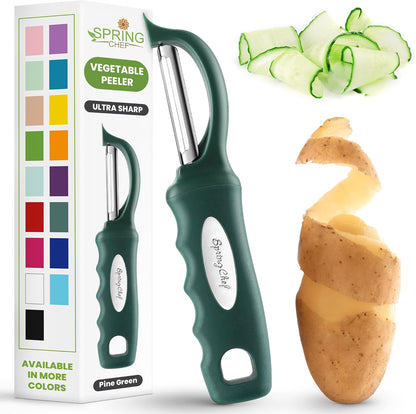 Spring Chef Premium Swivel Vegetable Peeler, Soft Grip Handle and Ultra Sharp Stainless Steel Blades - Perfect Kitchen Peeler For Veggie, Fruit, Potato, Carrot, Apple - Mango