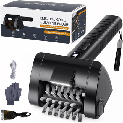 Electric Grill Brush for Outdoor Grill, 4000mAh Cordless Rechargeable BBQ Cleaner with LED Light,2-Speed Grill Cleaner,No Shedding 304 Stainless Steel,Waterproof Grill Cleaning Brush Gifts for Men Dad