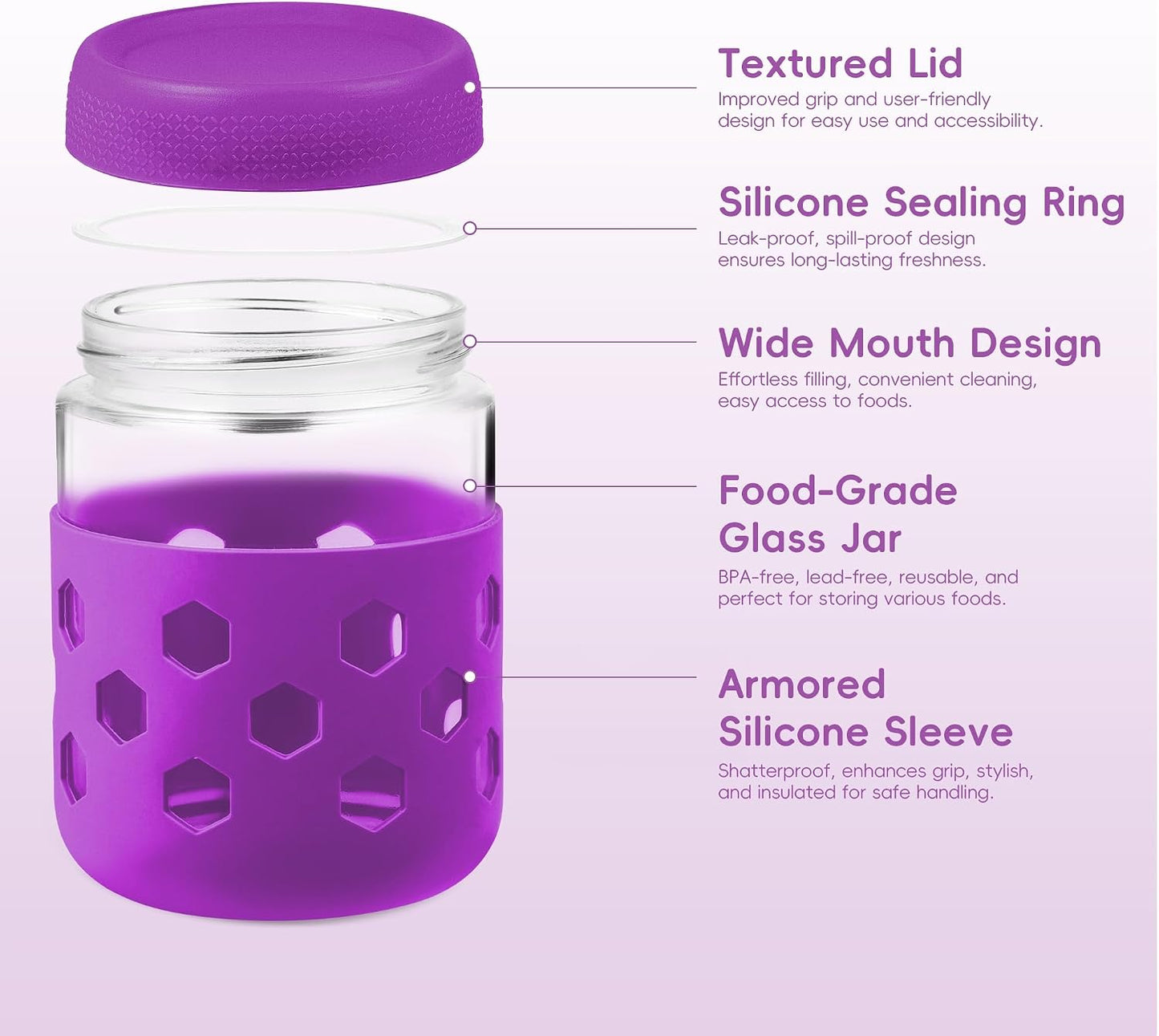 Gemice 6-Pack 10oz Glass Mason Jars with Silicone Sleeves, Airtight BPA-Free Overnight Oats Containers with Lids, Dishwasher Safe Leak-Proof Meal Prep Jars for Chia Pudding, Yogurt, Snacks