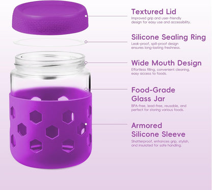 Gemice 6-Pack 10oz Glass Mason Jars with Silicone Sleeves, Airtight BPA-Free Overnight Oats Containers with Lids, Dishwasher Safe Leak-Proof Meal Prep Jars for Chia Pudding, Yogurt, Snacks