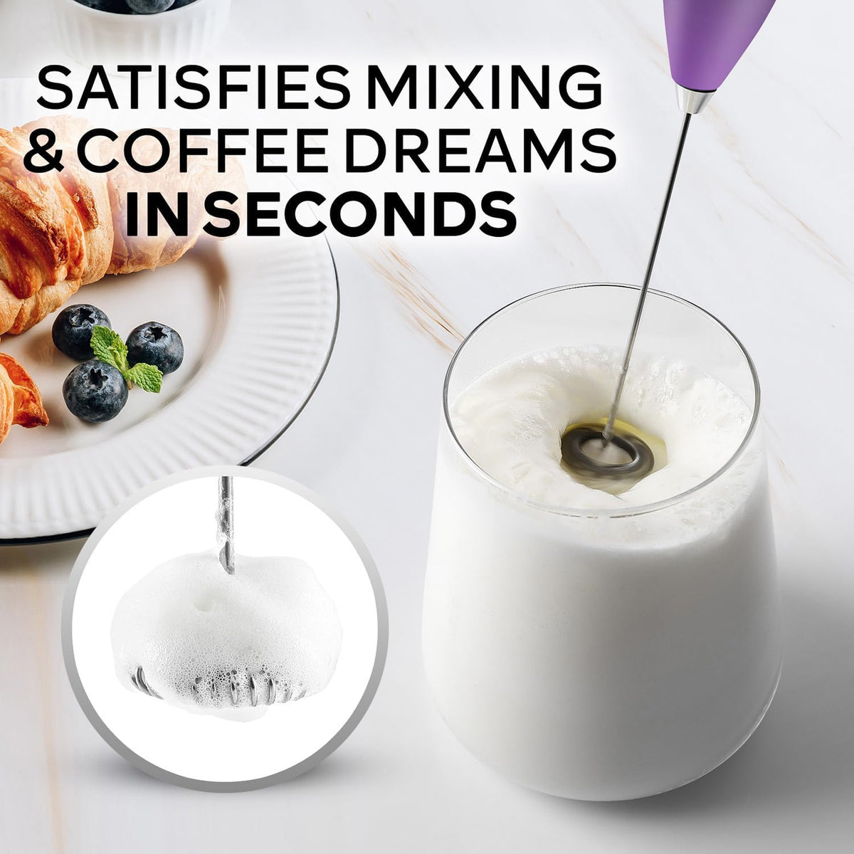 Zulay Kitchen Rechargeable Milk Frother Handheld - Frother Wand, Drink Mixer, Electric Whisk Frother, for Cappuccinos, Matcha & Protein Powder - Dynamic 3 Whisk, 3 Speed 500mAh Black - Colors D