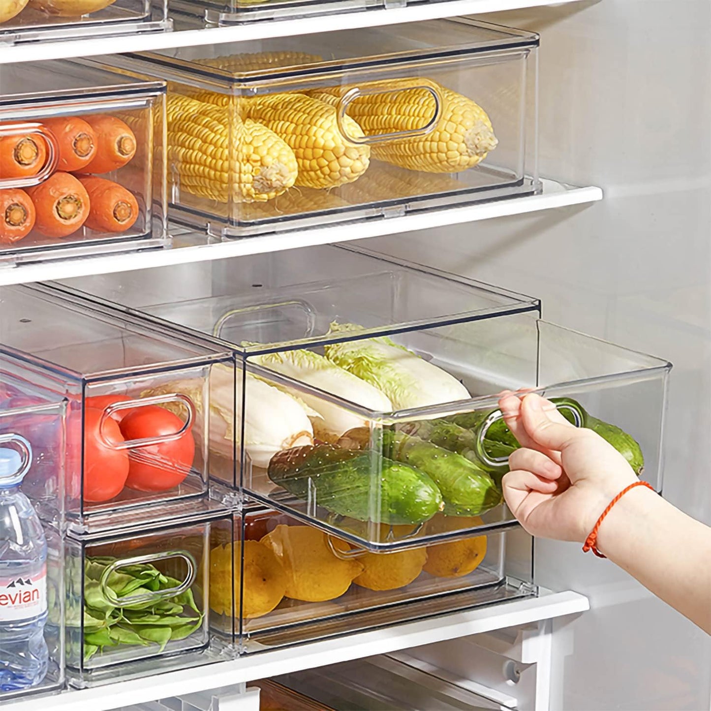 3Pack Fridge Organizer Drawer Divider Cube Pull-Out Bins Clear Food Container Refrigerator Storage box Produce Saver for Pantry Kitchen Cabinet