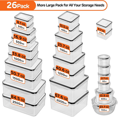 JSCARES 62 PCS Large Food Storage Containers with Lids Airtight (31 Lids & 31 Containers)- Reusable Plastic Leakproof Meal-Prep Container for Kitchen Storage Organization Microwave/Dishwasher Safe