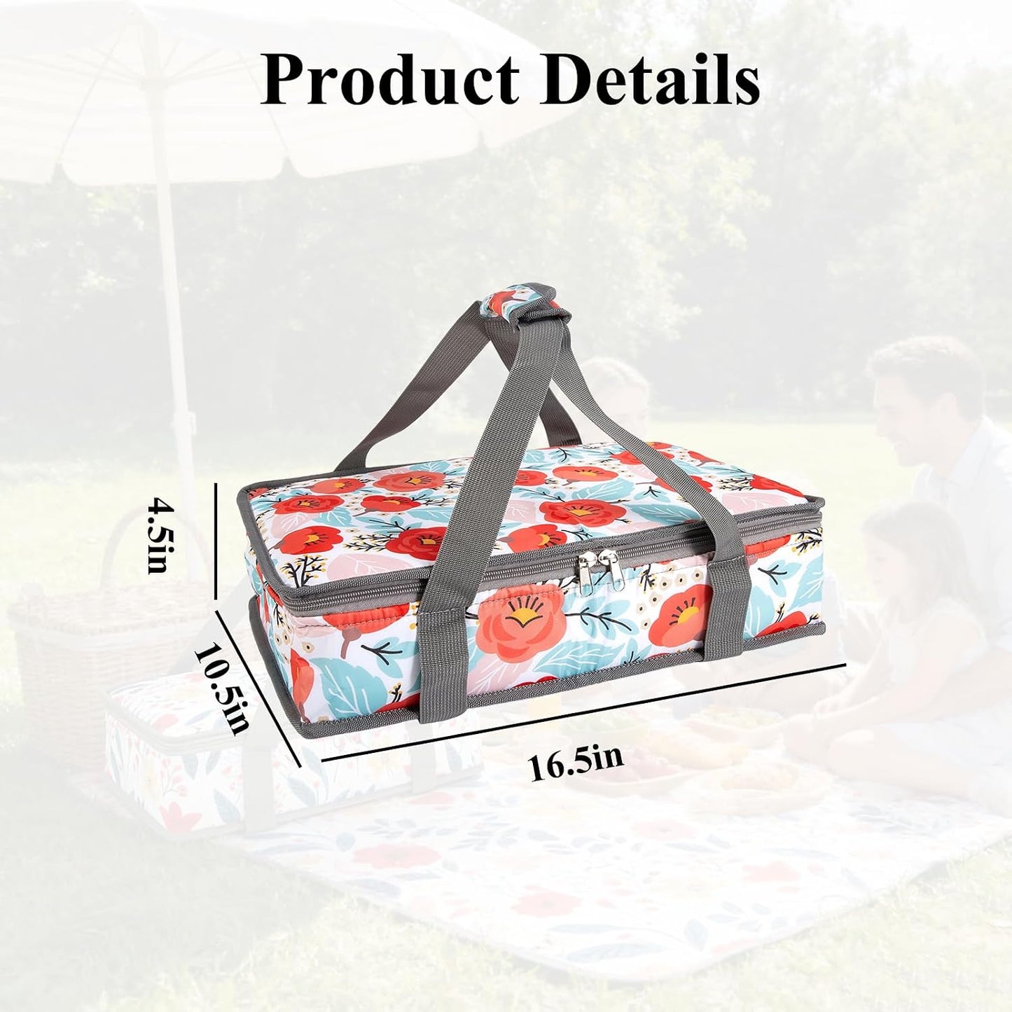 Insulated Casserole Carrier Expandable for Hot or Cold Food with Handle Food Transport for Travel Picnic Cookouts,Fits Pioneer Woman Kitchen Stuff Accessories and 9" x 13" Baking Dish