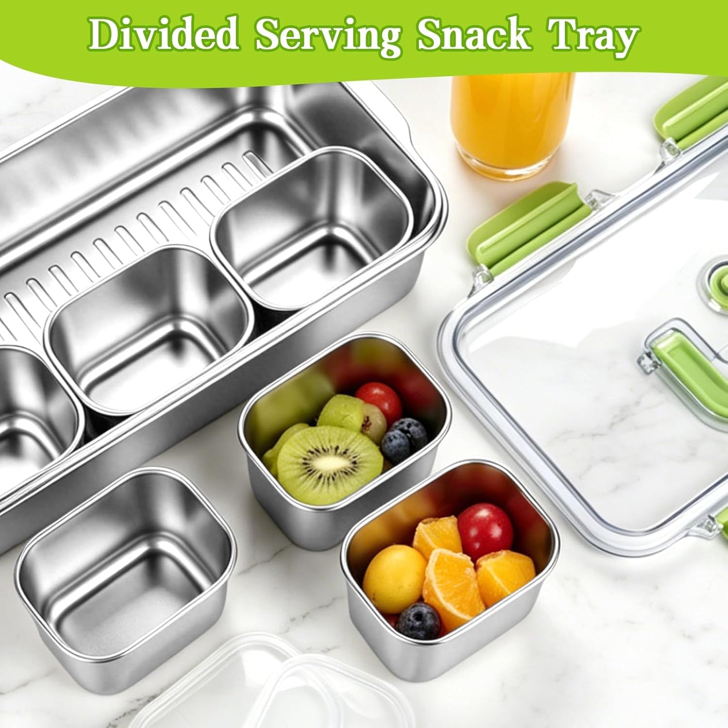 weiwei 6 Compartments Snackle Box Container, Reusable Divided Serving Tray with Lid and Handle, Portable Snack Box Container Snacklebox for Snacks Fruit Candy Picnic Beach Camping, Plastic