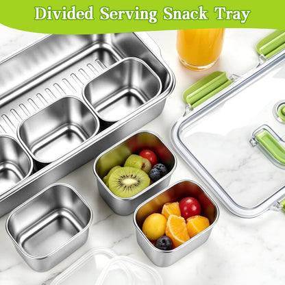 weiwei 6 Compartments Snackle Box Container, Reusable Divided Serving Tray with Lid and Handle, Portable Snack Box Container Snacklebox for Snacks Fruit Candy Picnic Beach Camping, Plastic