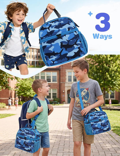 VASCHY Lunch Box Bag for Kids, Insulated Double Compartments Cooler Lunch Tote for Toddlers Boys Girls School/Daycare/Picnic Black Dinos