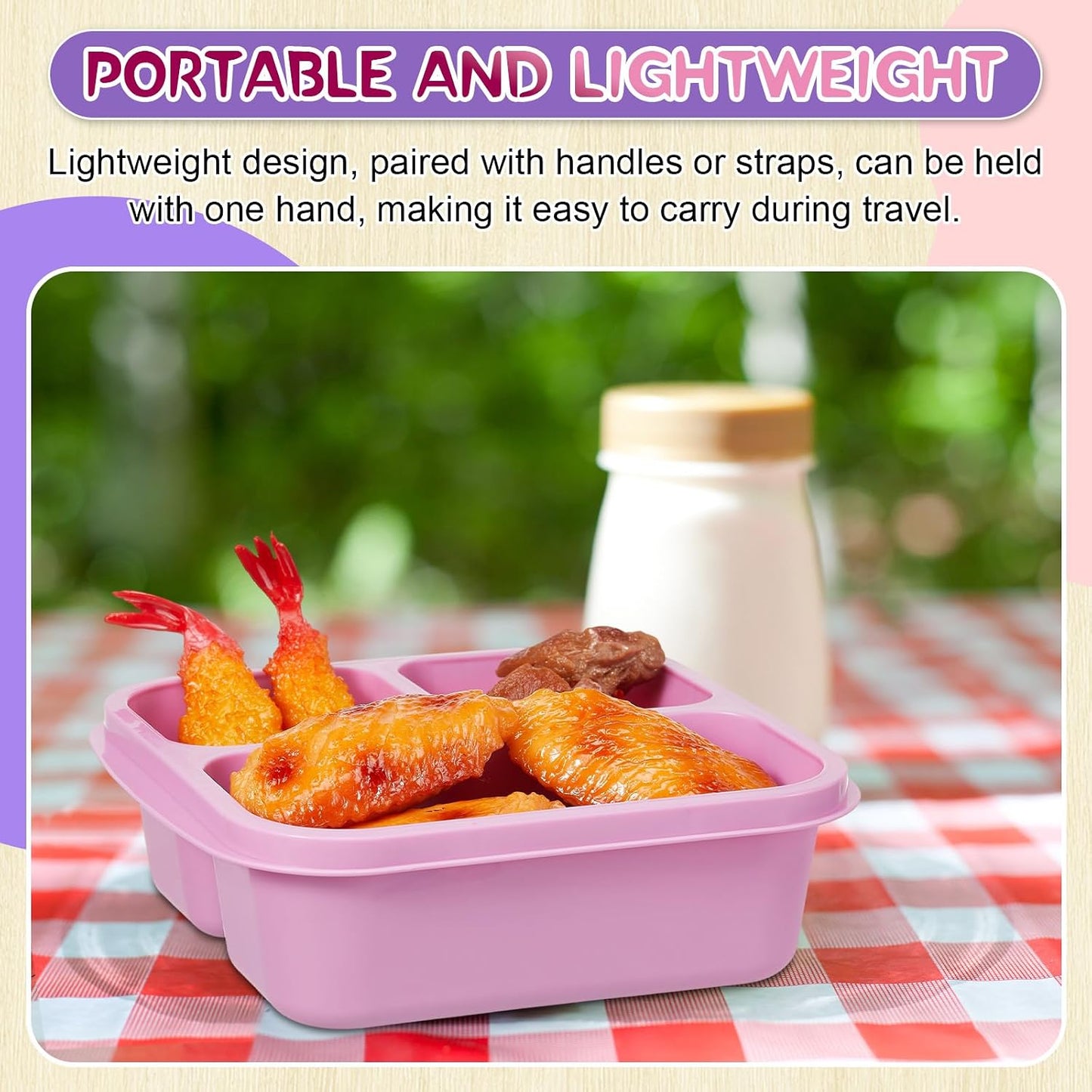 Honeydak 5 Pack Snack Containers 3 Compartment Bento Snack Boxes Divided Meal Prep Containers with Lids Reusable Adults Lunch Food Storage Box for School Work Travel(Elderberry)