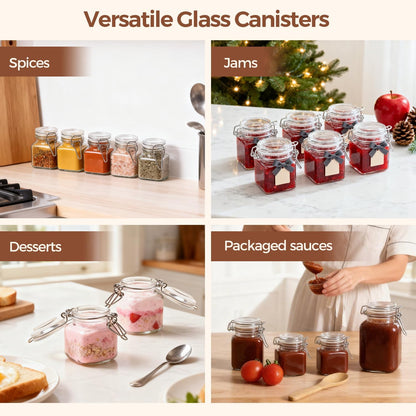 ComSaf Set of 3 Square Glass Jars with Airtight Lids (51 Oz) — Wire Clamp Canisters for Small-Batch Pickling, Kimchi, Bulk Dry Food, Wide Mouth Space Saving Kitchen Pantry Organization Jars