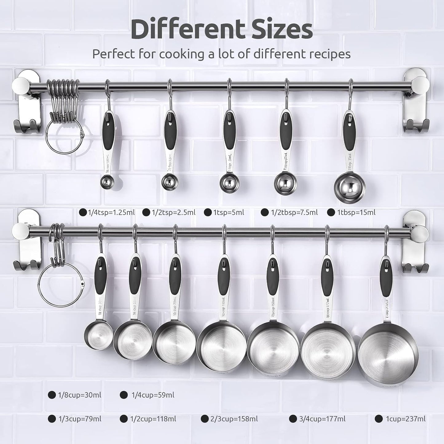 U-Taste 12 Piece Measuring Cups and Spoons Set in 18/8 Stainless Steel : 7 Measuring Cups & 5 Measuring Spoons