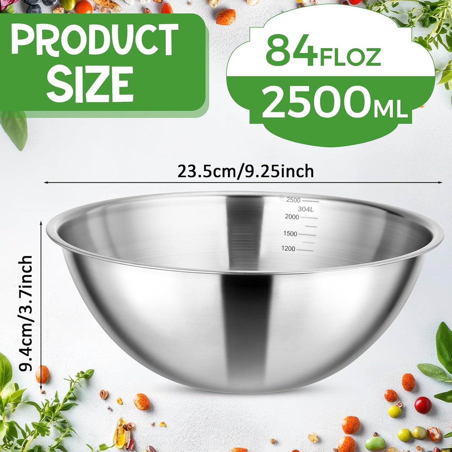 Honeydak 12 Pcs 304 Stainless Steel Mixing Bowls with Graduations, Salad Bowls Metal Serving Reusable Baking Food Storage Containers for Baking, Cooking, Salads, Soups, Ice Cream, Noodles (40 oz)
