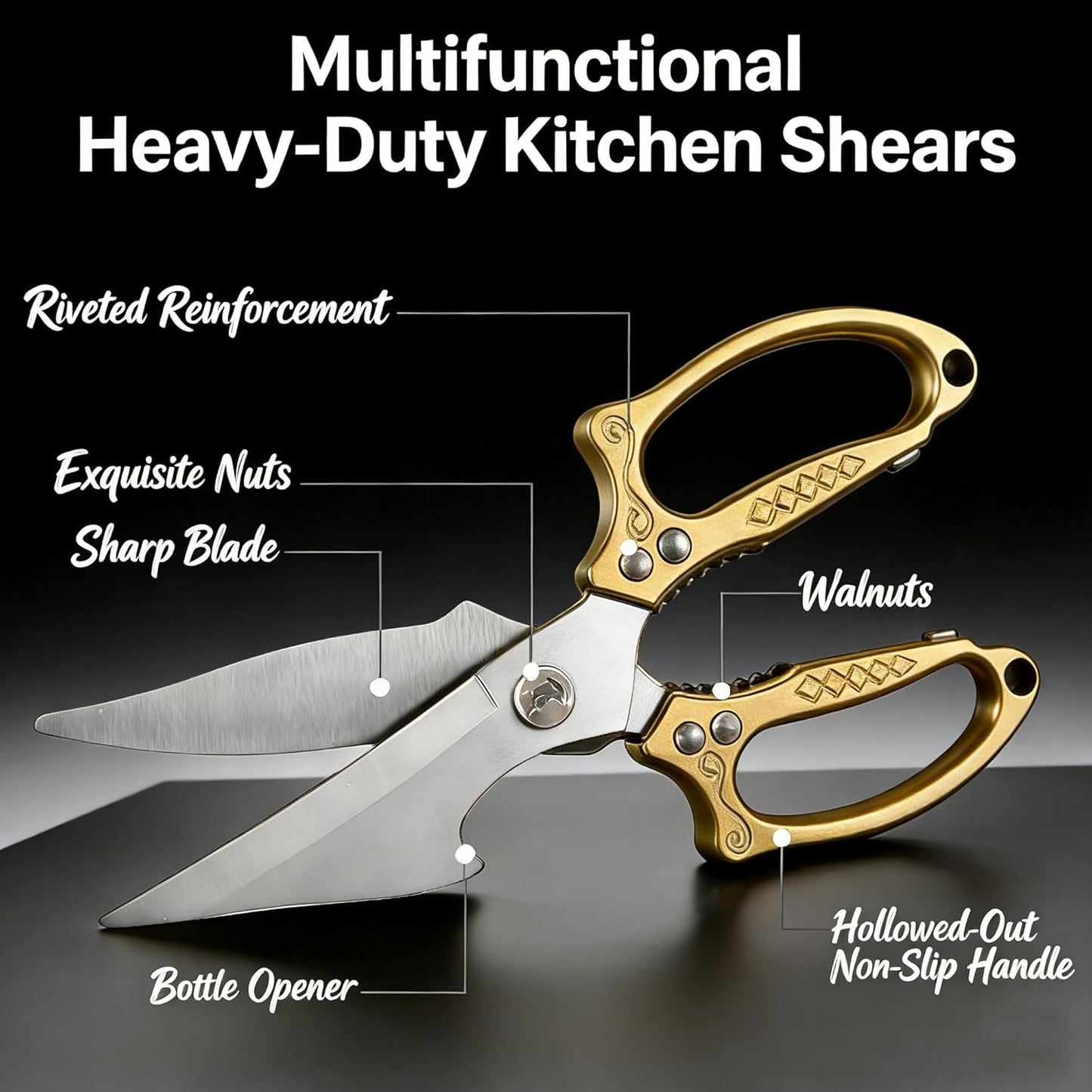 Multifunctional Heavy Duty Kitchen Shears,Kitchen Scissors for Food, Kitchen Shears for Cutting Chicken,Japanese High-Carbon Steel Culinary Poultry Shears, for Chicken,Meat,Fish,Bone Cutting(Silver)