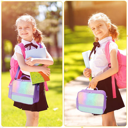 Cerbonny Kids Lunch Box, Insulated Lunch Bag for Girls and Boys, Durable Polyester with PEVA Lining, Adjustable Shoulder Strap, 10.8"L x 4"W x 8.8"H, 5 Pockets