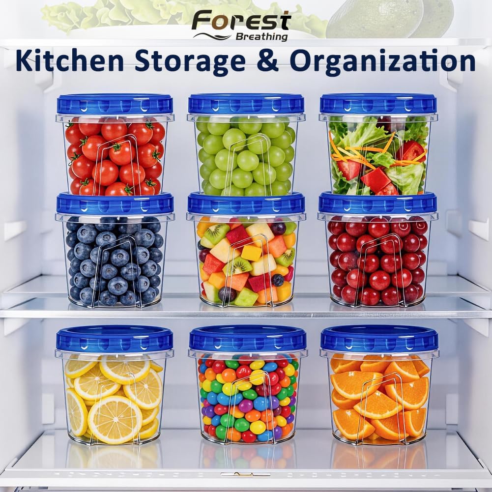 10 Pack 34oz Reusable Freezer Food Storage Containers with Twist Top Lids, Airtight Plastic Meal Prep Food Containers for Leftover Lunch Fruit Salad Oats, Clear Large Soup Container Microwave Safe