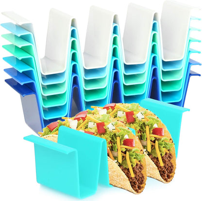 Youngever 8 Pack Plastic Taco Holder Stand, Dishwasher Top Rack Safe, Microwave Safe, Set of 8 Assorted Colors (Coastal)