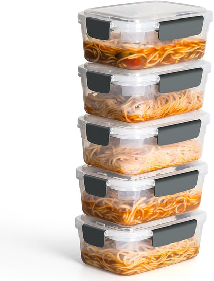 YORY 9 cup Plastic Food Storage Containers with Lids Nestable Freezer Dishwasher Safe Rectangle Meal Prep Container Set,5-Pack