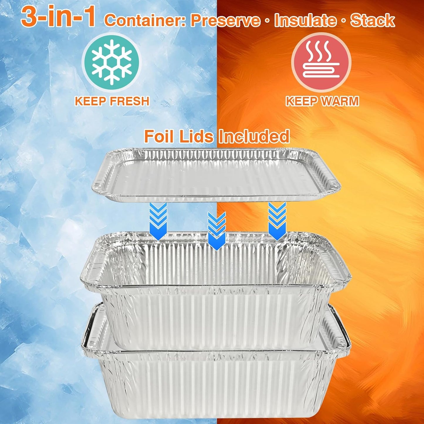 Aluminum Foil Pans with Lids 2.25L Disposable Loaf Pans Trays To Go Food Containers with Cardboard Covers for Meal Prep, Baking, Take Out, Freeze (25 Pack w/Foil Lids)