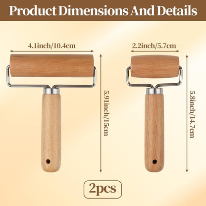 2 Pcs Small Rolling Pins with Handle Wooden Dough Roller for Baking Pizza