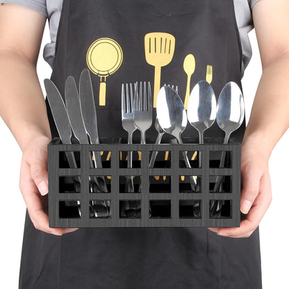 Farmhouse Wooden Silverware Utensil Caddy Cutlery Holder Small Acacia Wood Utensil Holders Organizer for Kitchen Count Party Fork Spoon Storage Organizer Table Silverware Holder Flatware Caddy Basket