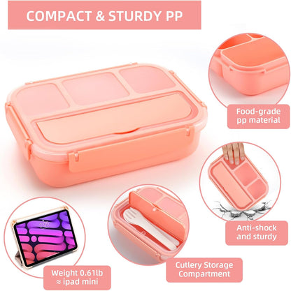 QQKO Bento Lunch Box for Kids Girls Boys, Toddler Kids Lunch Boxes for School, Lunch Containers for Adults with 4 Compartments, Sauce Container, Utensils, Food Picks and Muffin Cups, Purple