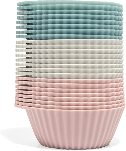 The Silicone Kitchen Reusable Silicone Baking Cups Silicone Muffin Liners for Cupcakes, BPA Free, Mini, 24 Pack, Pink Gray Blue