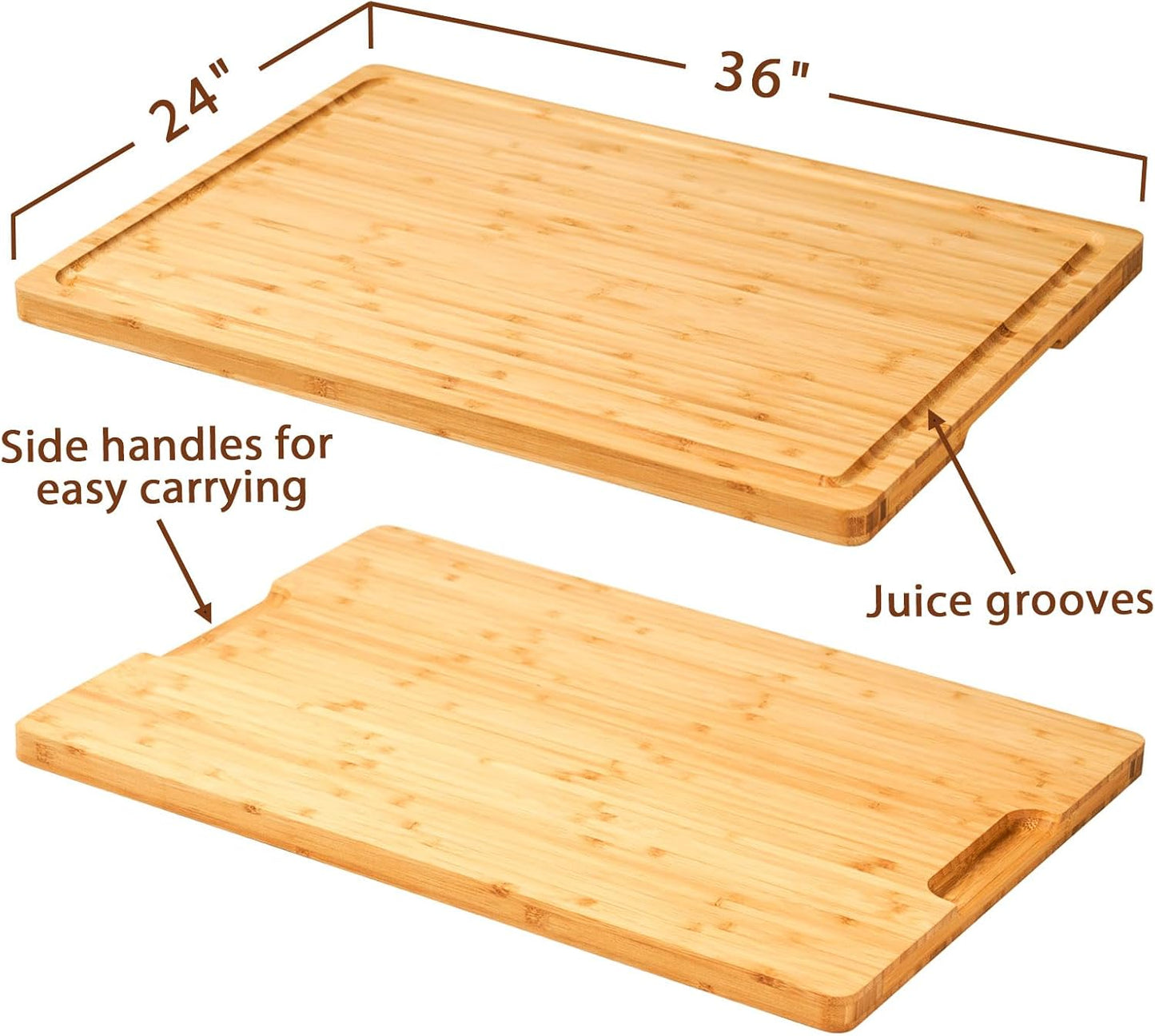 Bamboo Cutting Board for Kitchen, 18" Large Wood Charcuterie Cheese Board, Wooden Chopping Block with Side Handles and Juice Grooves