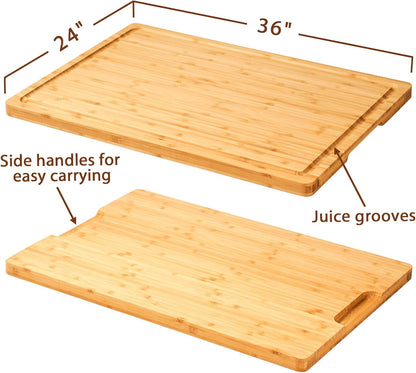 Bamboo Cutting Board for Kitchen, 18" Large Wood Charcuterie Cheese Board, Wooden Chopping Block with Side Handles and Juice Grooves