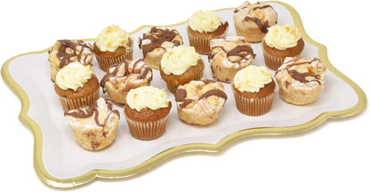 Gift Boutique 10 White Rectangle Trays with Gold Rim Border for Dessert Display Table Parties 9" X 13" Disposable Paper Cardboard in Elegant Shape for Platters Cupcake Display Birthday Party Weddings