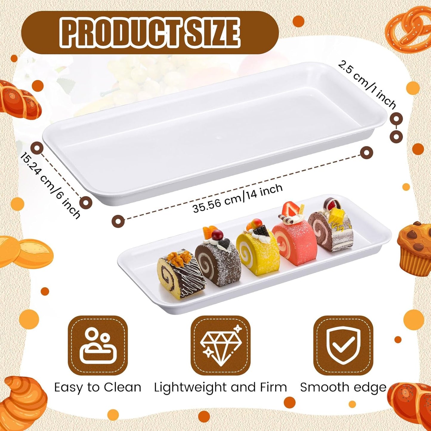 Ziliny 30 Pcs White Serving Platters 14 x 6 Inch Rectangle Serving Trays Reusable Food Tray Dishes Dessert Trays Plastic Plates for Wedding Home Table Thanksgiving Christmas Party