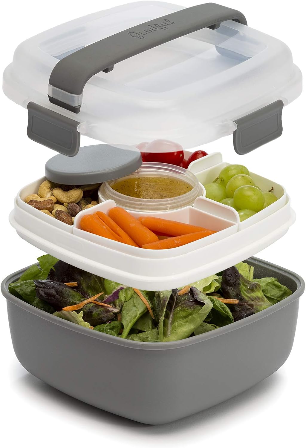 Goodful Stackable Lunch Box Container, Bento Style Food Storage with Removeable Compartments for Sandwich, Snacks, Toppings & Dressing, Leak-Proof and Made without BPA, 56-Ounce, Blue