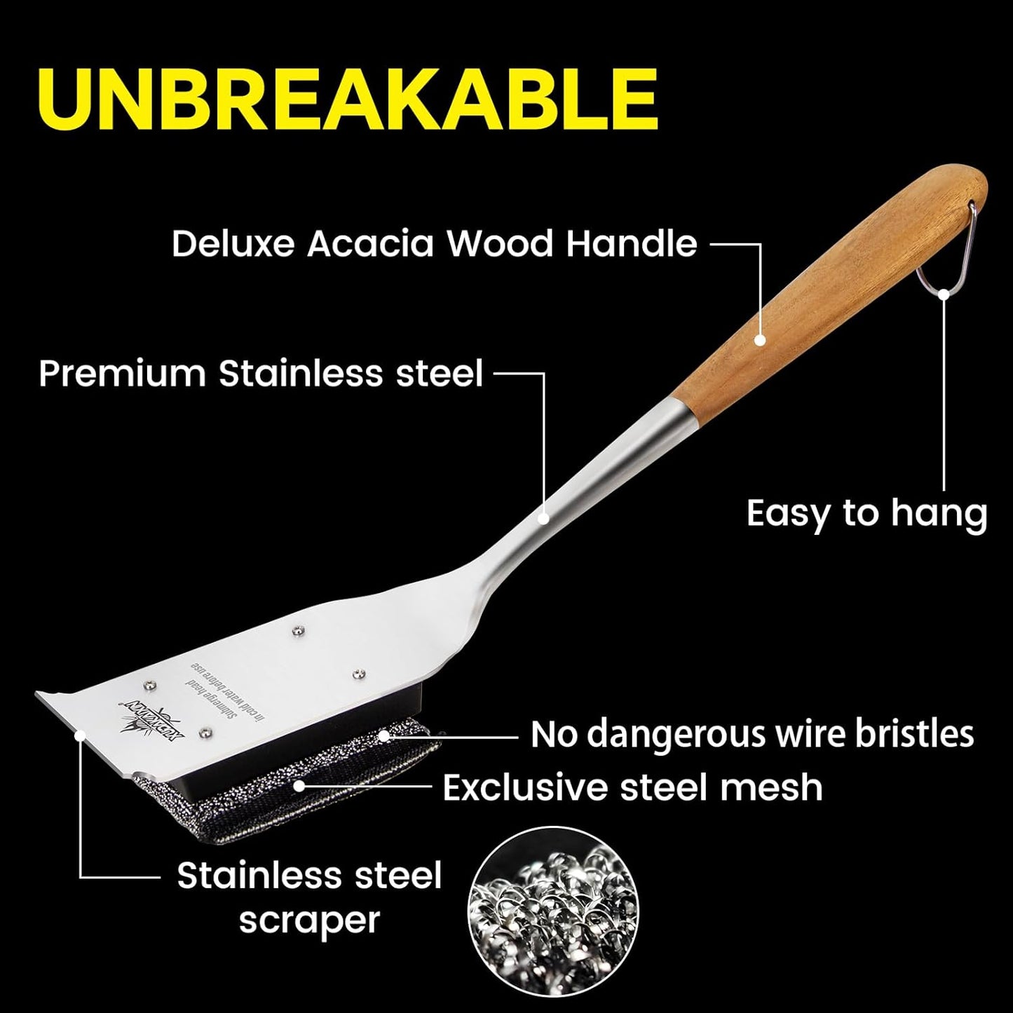 XUDKAKAIXIN Grill Brush Bristle Free,with 1 Replacement Head,Unique Steel Fibers Pad [Safe & Efficient] Perfect for Cast Iron/Stainless-Steel Grates-,Grill Cleaner for Outdoor Gril,Gifts for Men/Dad