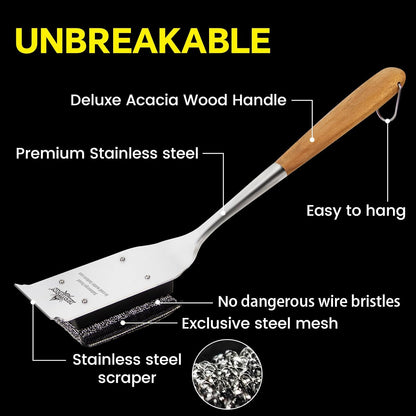 XUDKAKAIXIN Grill Brush Bristle Free,with 1 Replacement Head,Unique Steel Fibers Pad [Safe & Efficient] Perfect for Cast Iron/Stainless-Steel Grates-,Grill Cleaner for Outdoor Gril,Gifts for Men/Dad