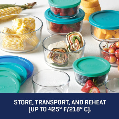 Anchor Hocking 12 Piece Glass Storage Containers with Lids (6 Glass Food Storage Containers & 6 Navy Blue SnugFit Lids)