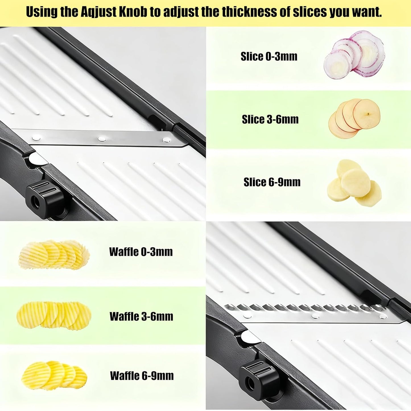 Mandoline Food Slicer for Kitchen, Adjustable Stainless Steel Mandoline Vegetable Slicer, Onion/Potato Slicer/French Fry Cutter, 6-Piece Fruit & Vegetable Cutting Set (Black/Silver)