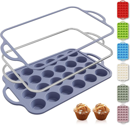 2 Packs 12 Cups Silicone Muffin Pan for Baking with Metal Reinforced Frame Regular Size Cupcake Pan Tray Egg Bites Silicone Cookie Molds Muffin Tin Tart Pans Sheet Set for Oven Dishwasher Safe