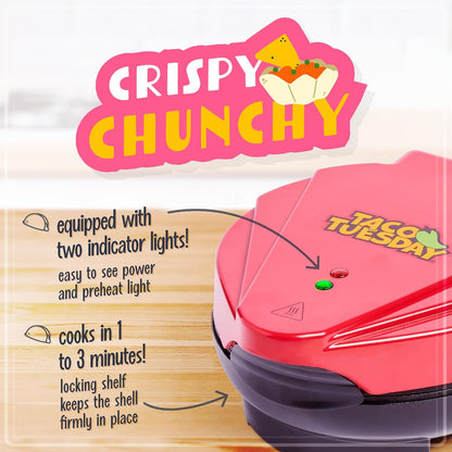Taco Tuesday Deluxe 8-Inch 6-Wedge Electric Quesadilla Maker with Extra Stuffing Latch, Red