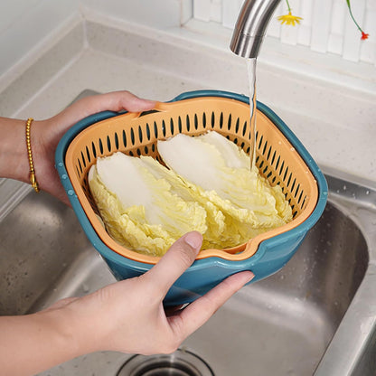 Zerodis Vegetable Washing Baskets in The Kitchen, Kitchen Nesting Vegetable Fruit Washing Soaking Basket Plastic 2 in 1 Drain Colander Bowl Set Kitchen Fruit Washing Basin Strainer (M)