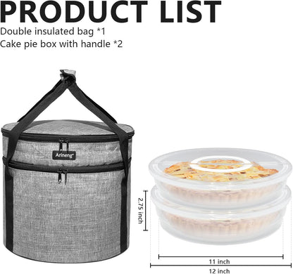 3 pack pie carrier with lid and handle,of insulated bag,pie carriers for transport,Holds 3 pies/Pizza,Thanksgiving Day (Grey, 3 pie carriers + insulated bag)